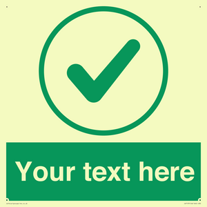 Custom green background, green tick in circle sign